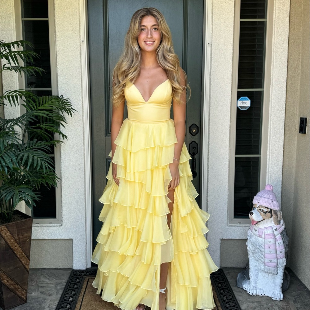 Sherri Hill Yellow Layered Prom Dress